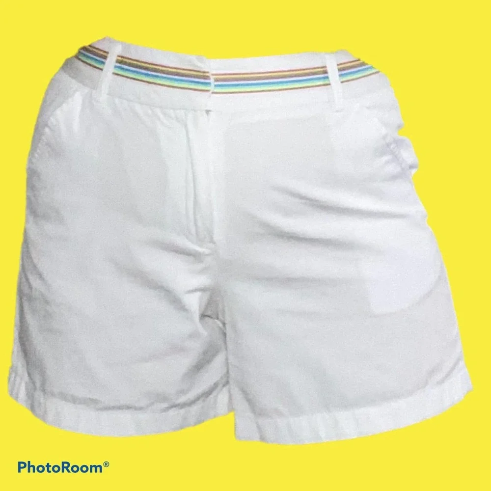 Paraphrase 80s Look White Shorts with Rainbow Waistband - Picture 2 of 9